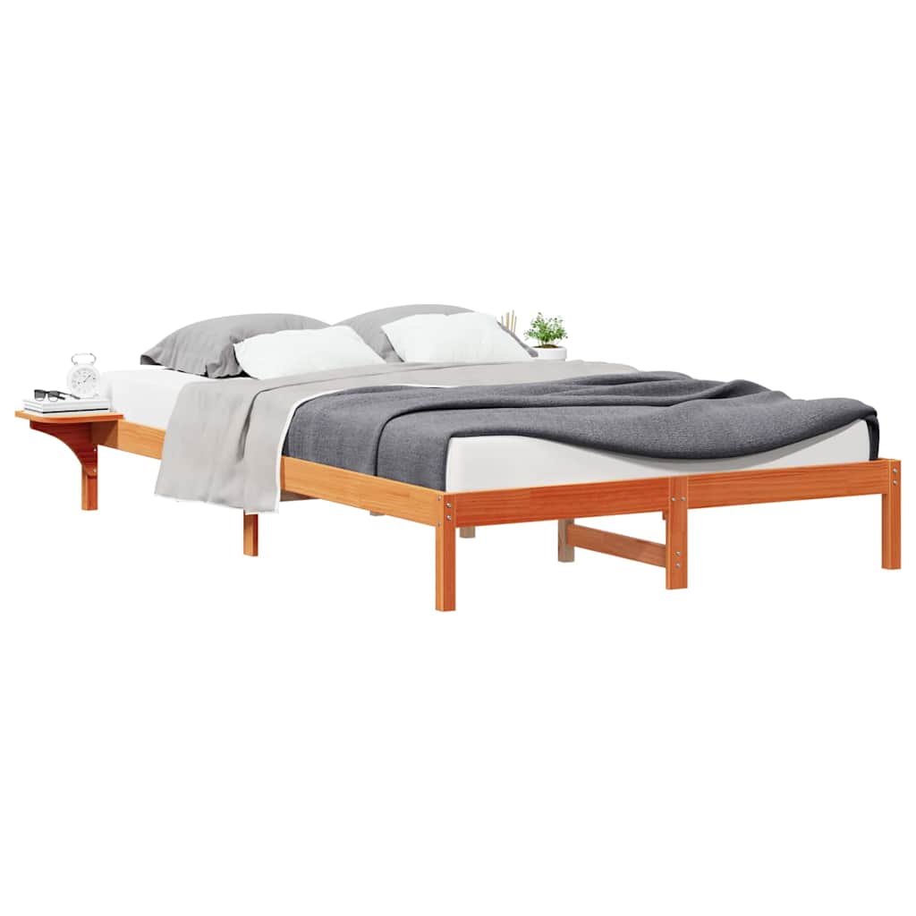 Sengestel med sideborde Voks brun 140 x 210 cm Massiv fyrretræ