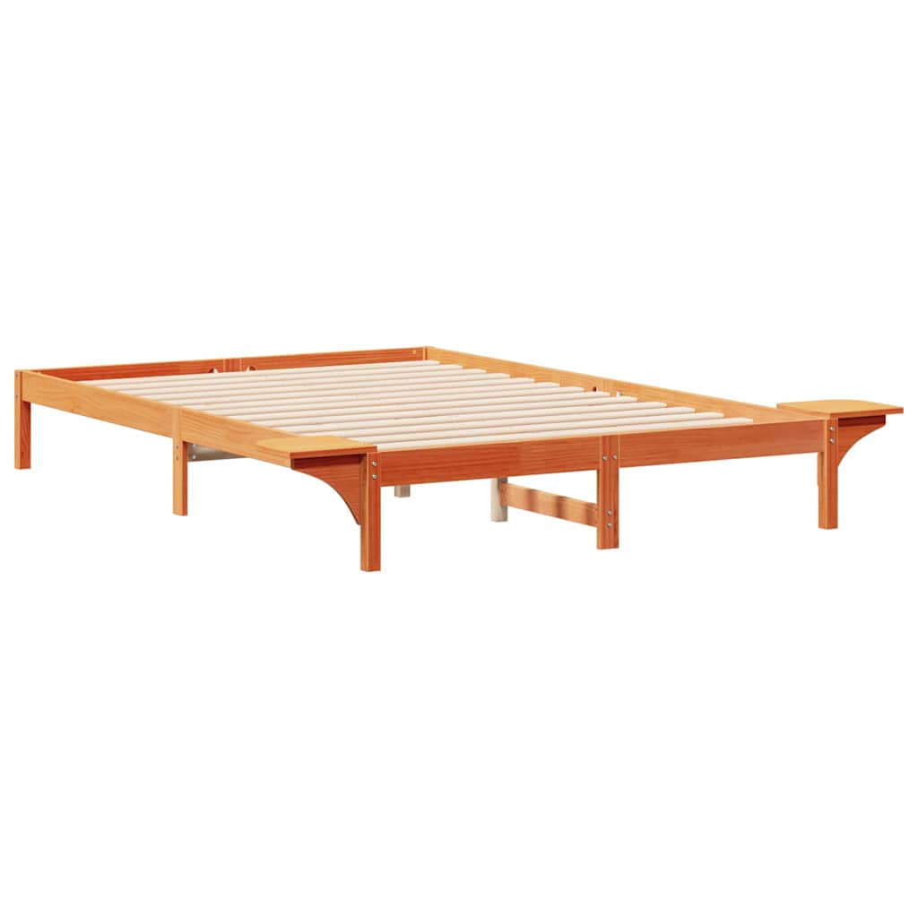 Sengestel med sideborde Voks brun 160 x 210 cm Massiv fyrretræ