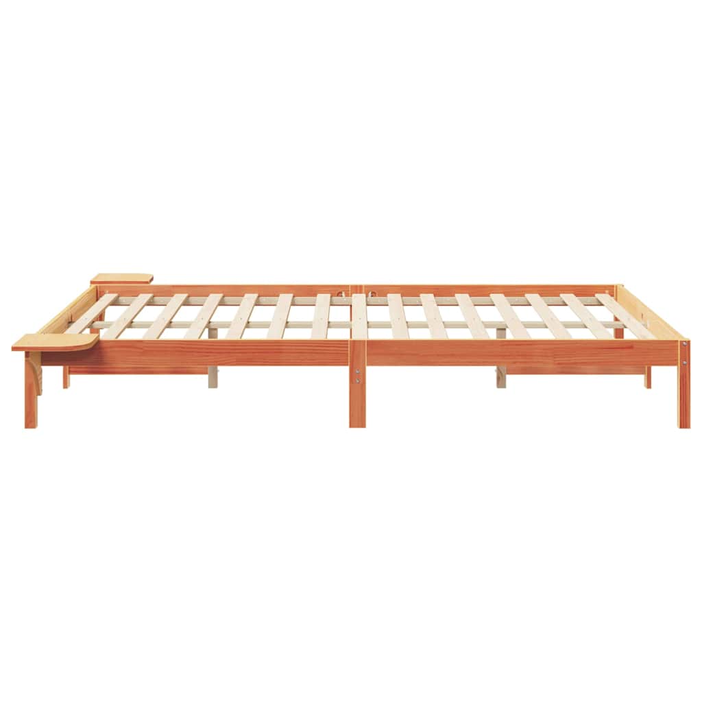 Sengestel med sideborde Voks brun 160 x 210 cm Massiv fyrretræ