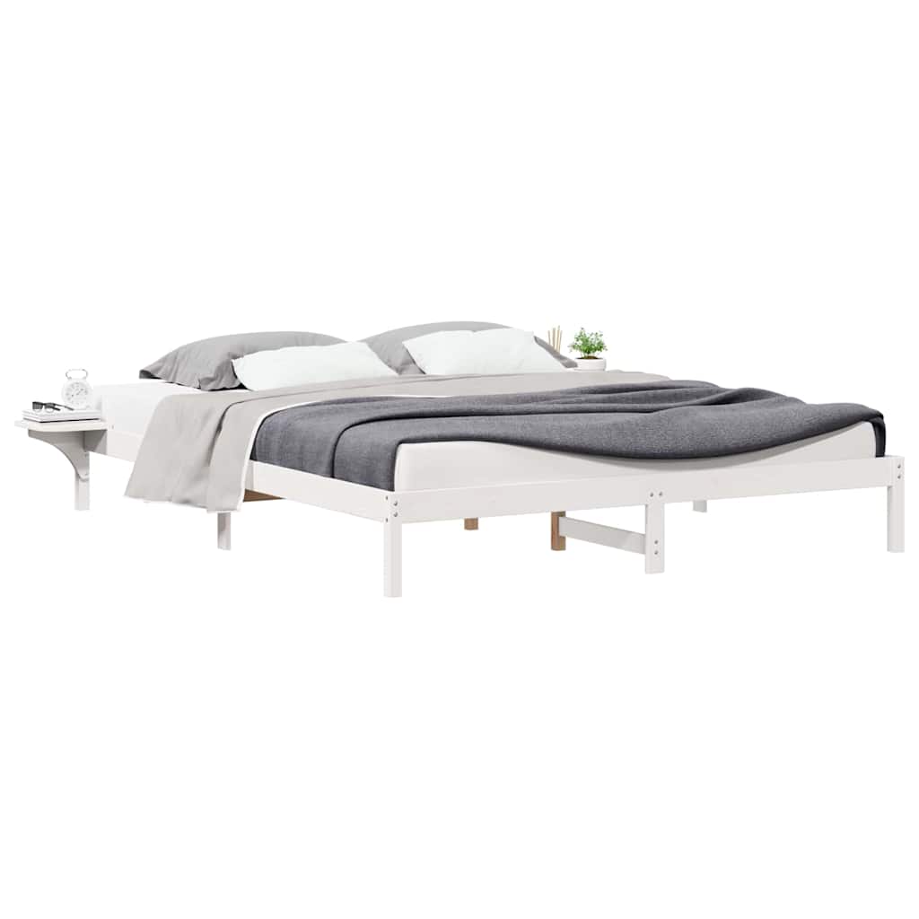 Sengestel med sideborde Hvid 180 x 210 cm Massiv fyrretræ