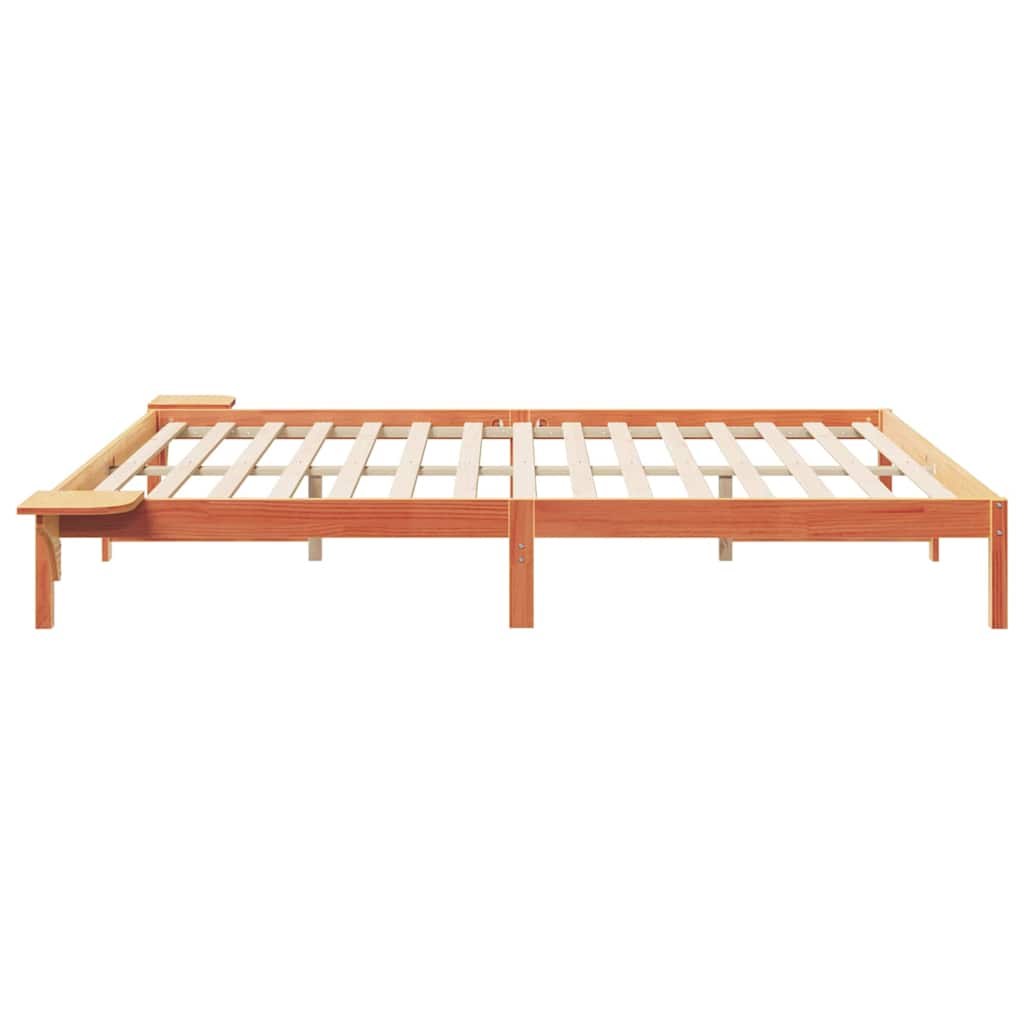 Sengestel med sideborde Voks brun 180 x 210 cm Massiv fyrretræ