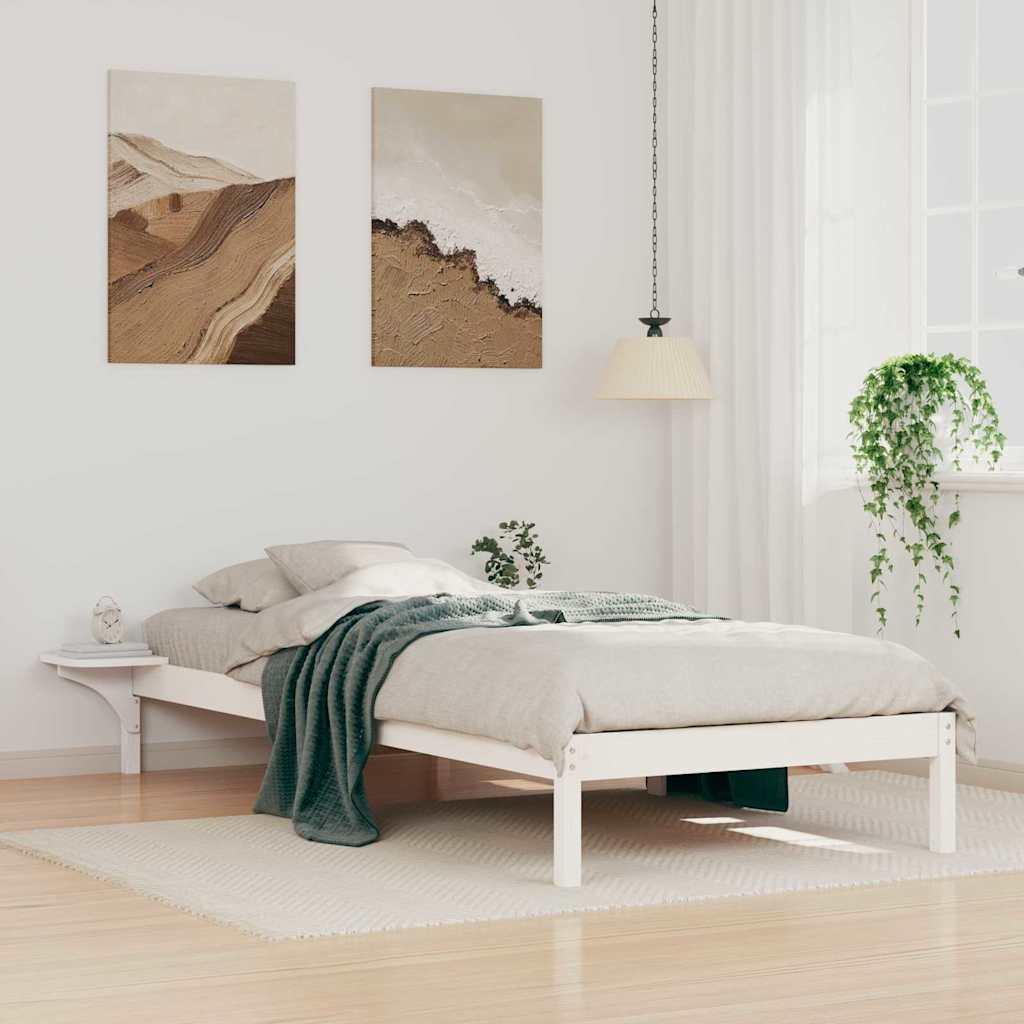 Sengestel med sideborde Hvid 80 x 220 cm Massiv fyrretræ