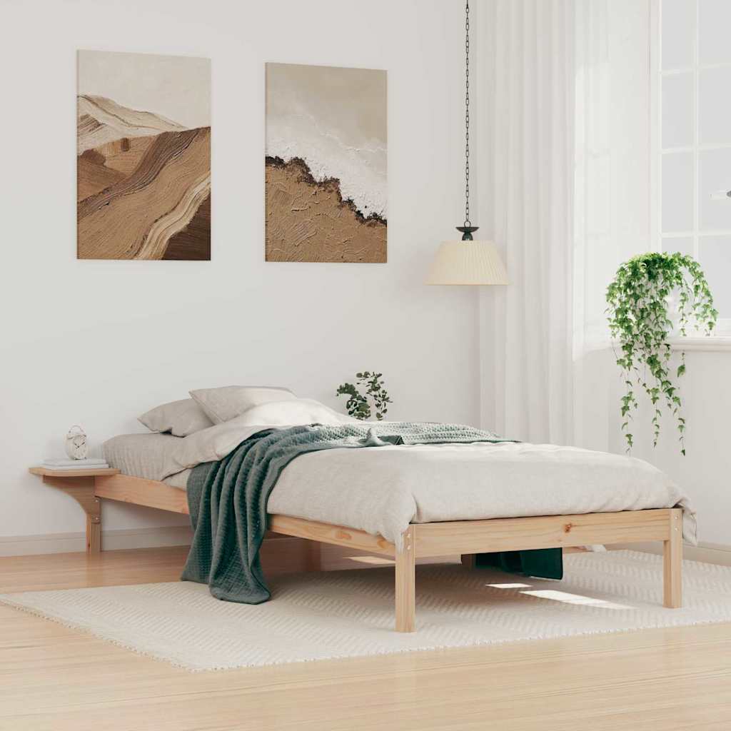 Sengestel med sideborde Naturfarvet 90 x 220 cm Massiv fyrretræ