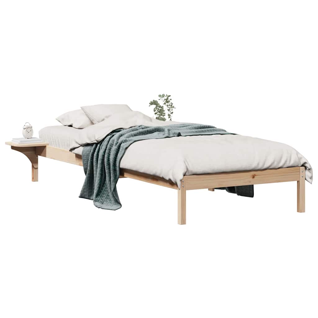 Sengestel med sideborde Naturfarvet 90 x 220 cm Massiv fyrretræ