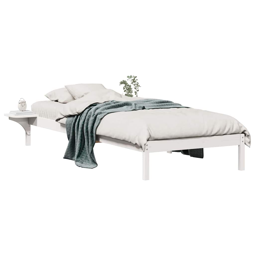 Sengestel med sideborde Hvid 100 x 220 cm Massiv fyrretræ