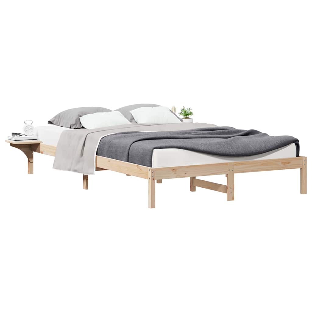 Sengestel med sideborde Naturfarvet 140 x 220 cm