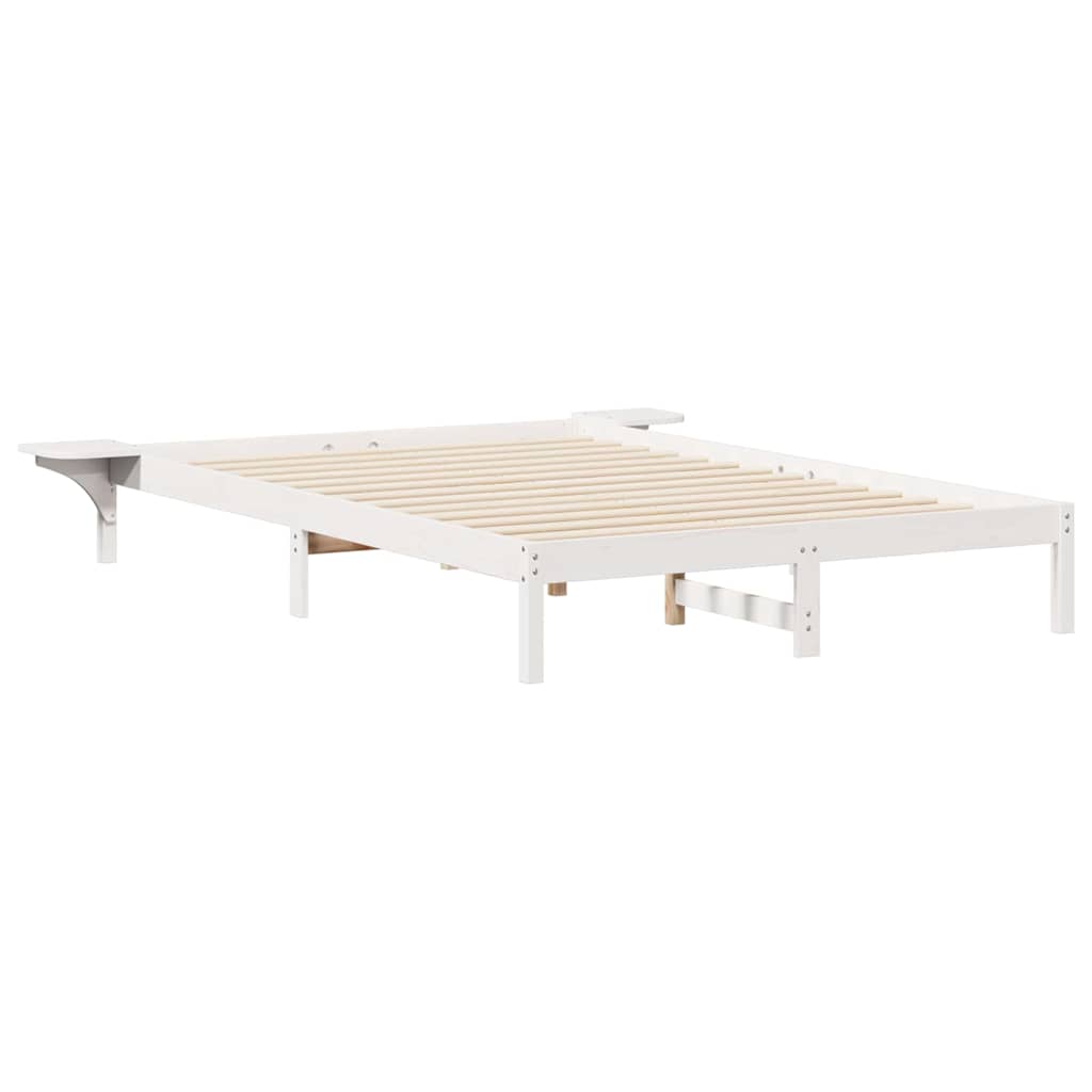 Sengestel med sideborde Hvid 140 x 220 cm Massiv fyrretræ