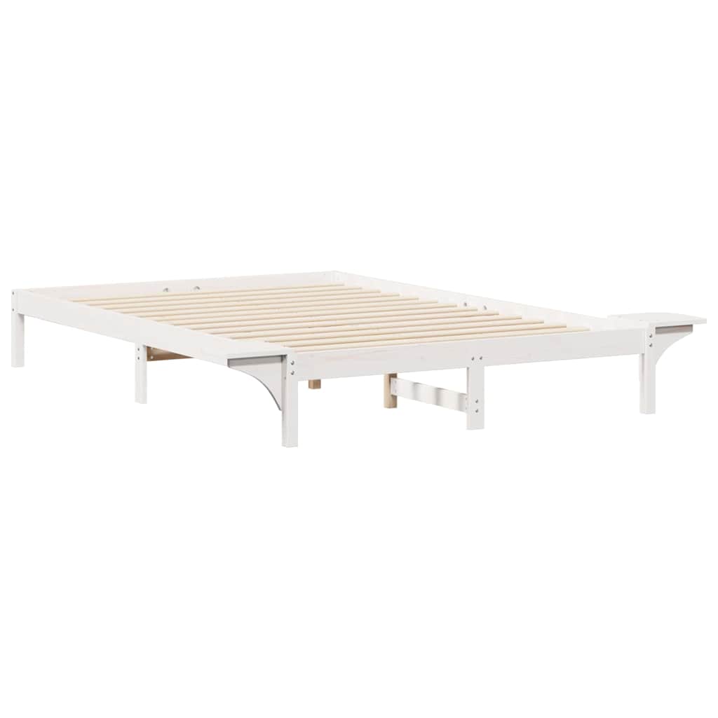 Sengestel med sideborde Hvid 140 x 220 cm Massiv fyrretræ