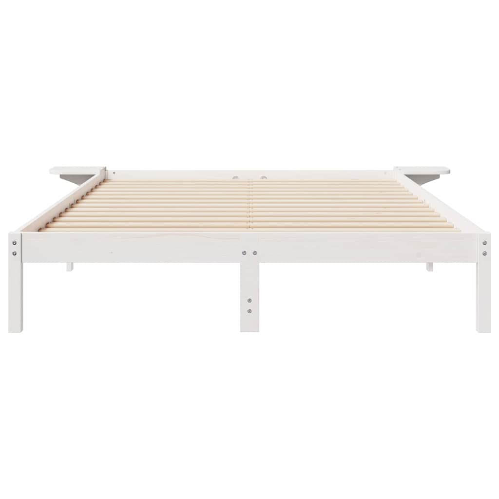Sengestel med sideborde Hvid 140 x 220 cm Massiv fyrretræ