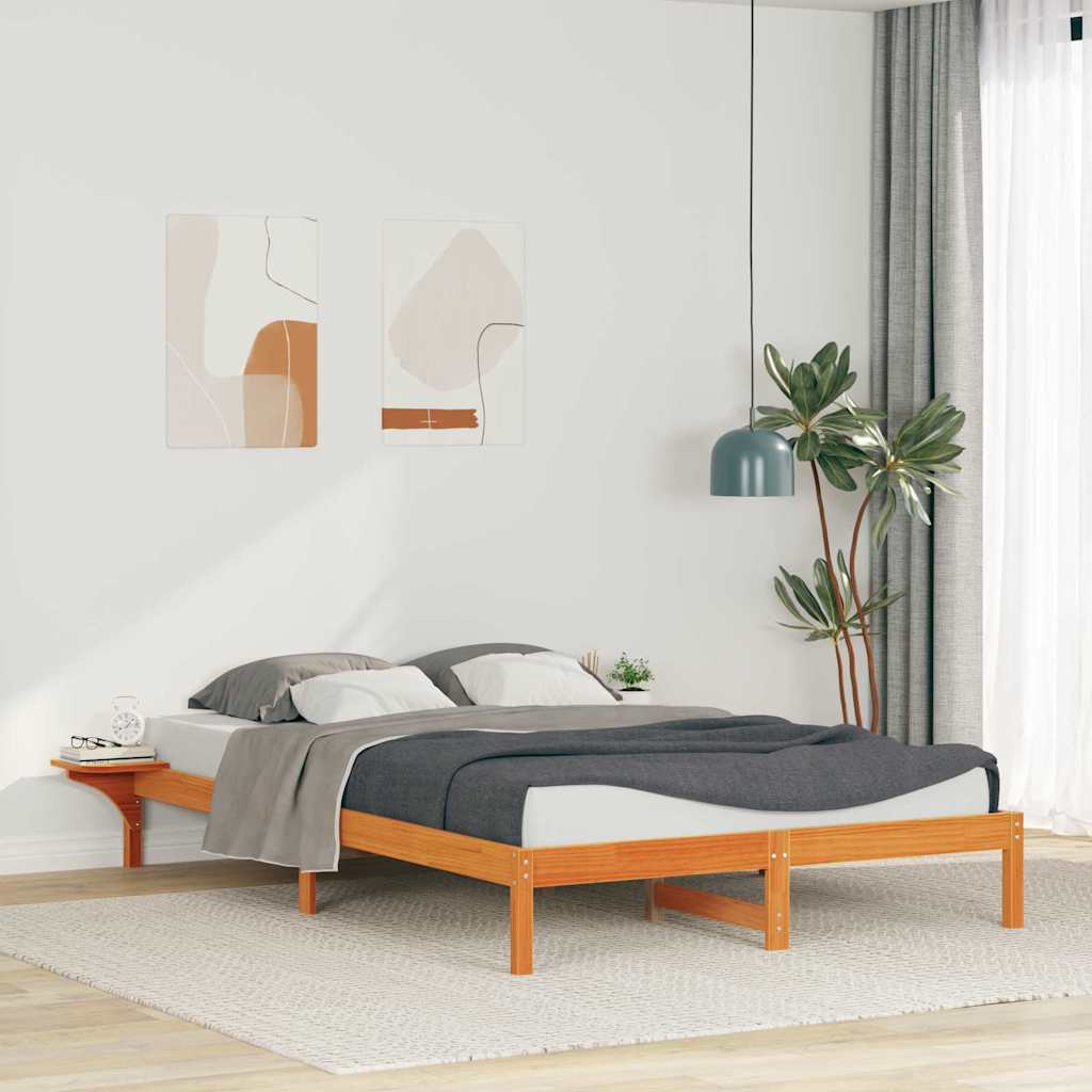 Sengestel med sideborde Voks brun 140 x 220 cm Massiv fyrretræ