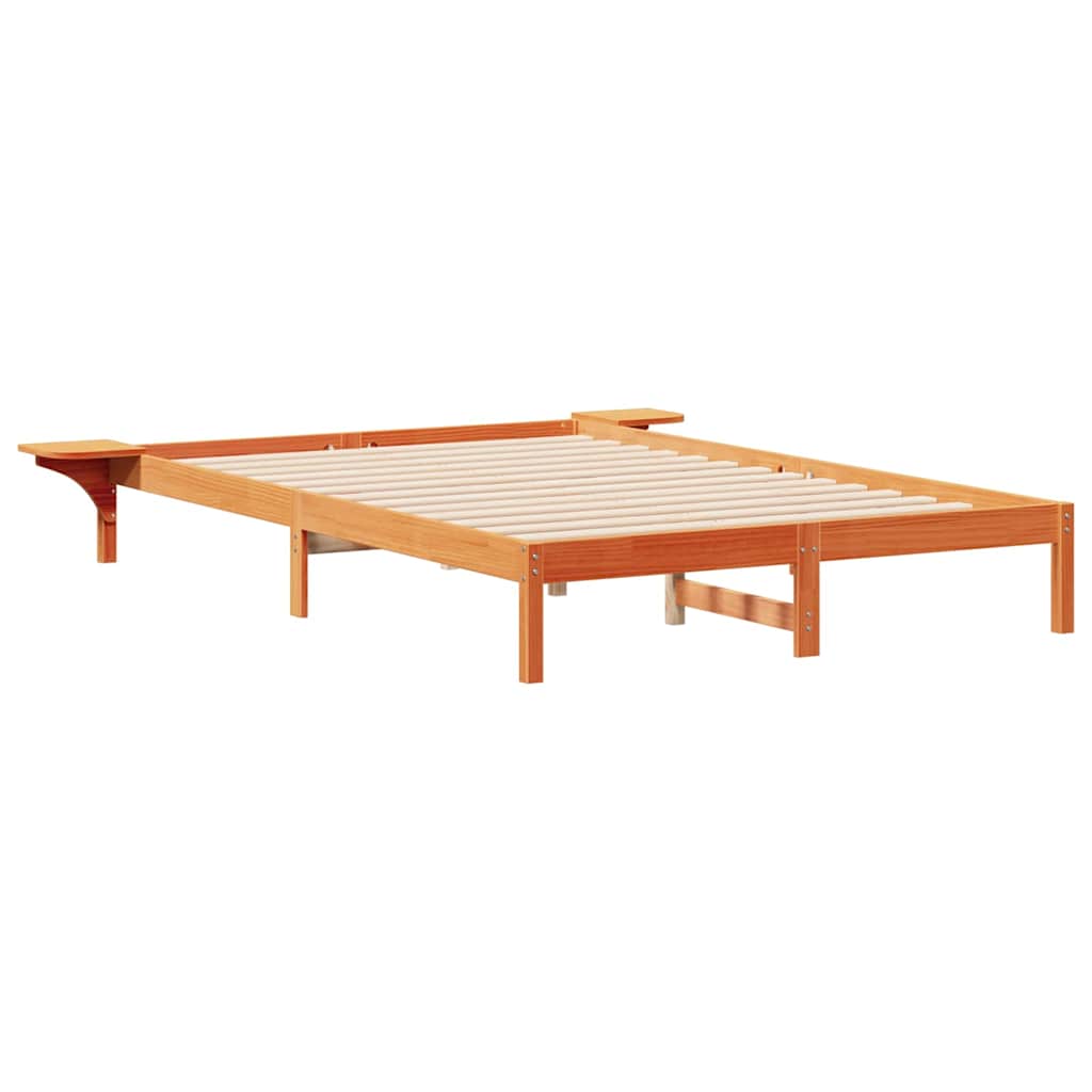 Sengestel med sideborde Voks brun 140 x 220 cm Massiv fyrretræ