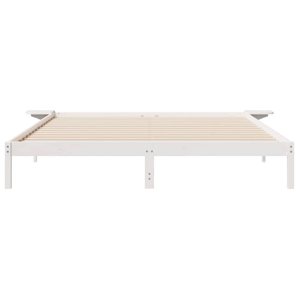 Sengestel med sideborde Hvid 180 x 220 cm Massiv fyrretræ