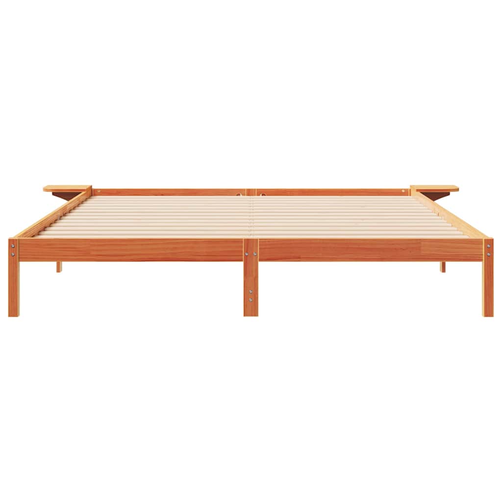 Sengestel med sideborde Voks brun 180 x 220 cm Massiv fyrretræ