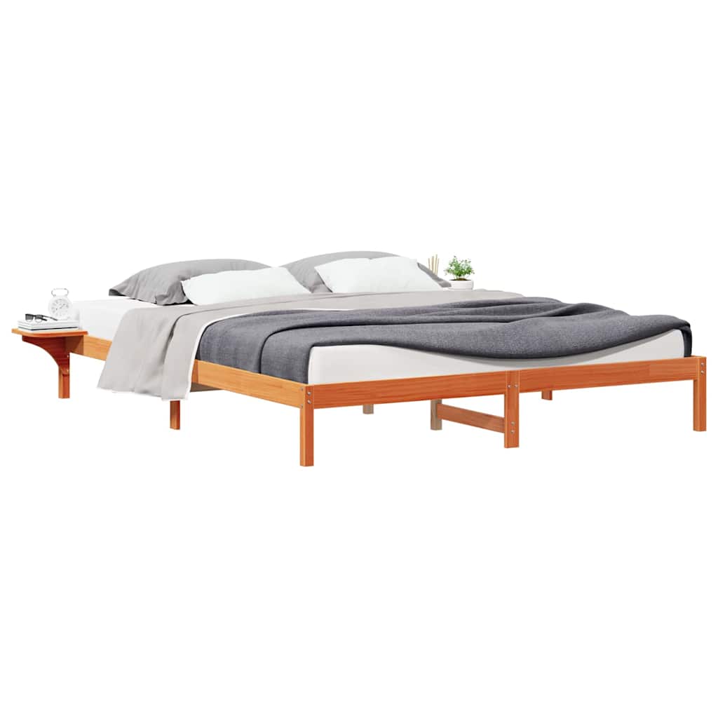 Sengestel med sideborde Voks brun 180 x 220 cm Massiv fyrretræ