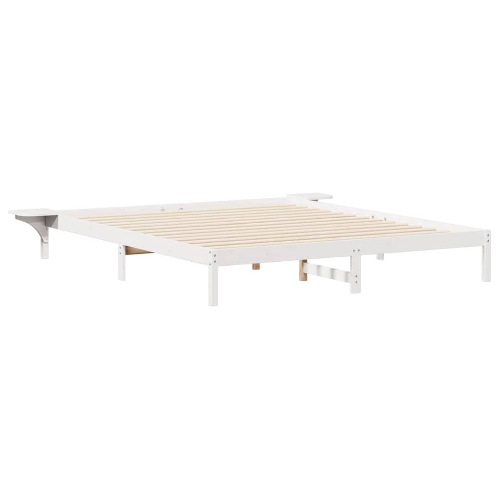 Sengestel med sideborde Hvid 200 x 220 cm Massiv fyrretræ