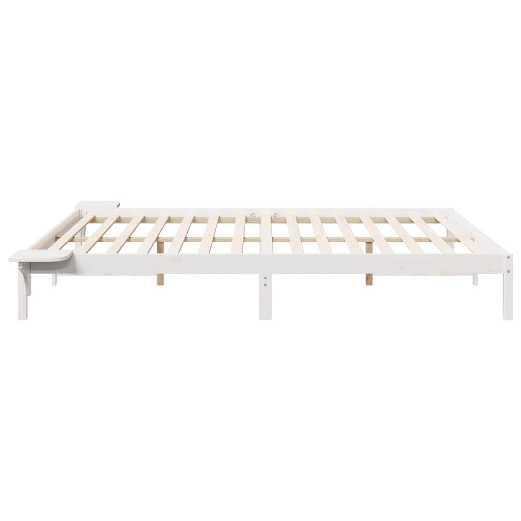 Sengestel med sideborde Hvid 200 x 220 cm Massiv fyrretræ