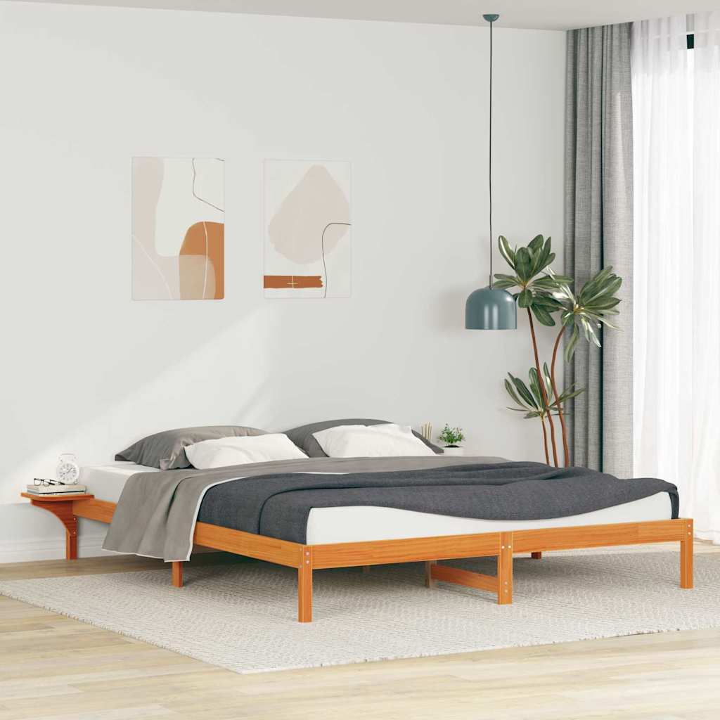 Sengestel med sideborde Voks brun 200 x 220 cm Massiv fyrretræ