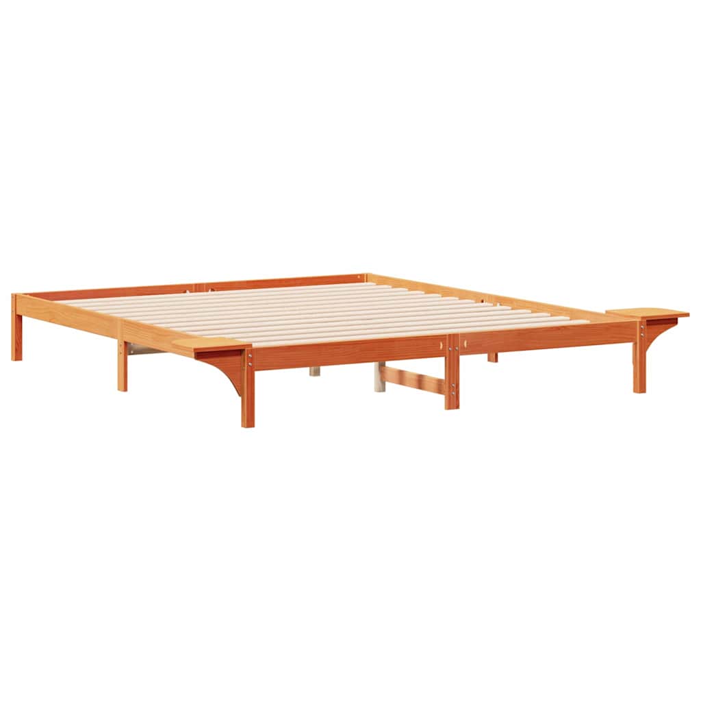 Sengestel med sideborde Voks brun 200 x 220 cm Massiv fyrretræ