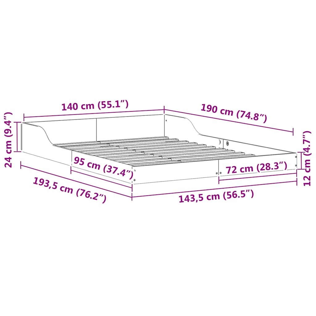 Sengestel Hvid 140 x 190 cm Massiv fyrretræ