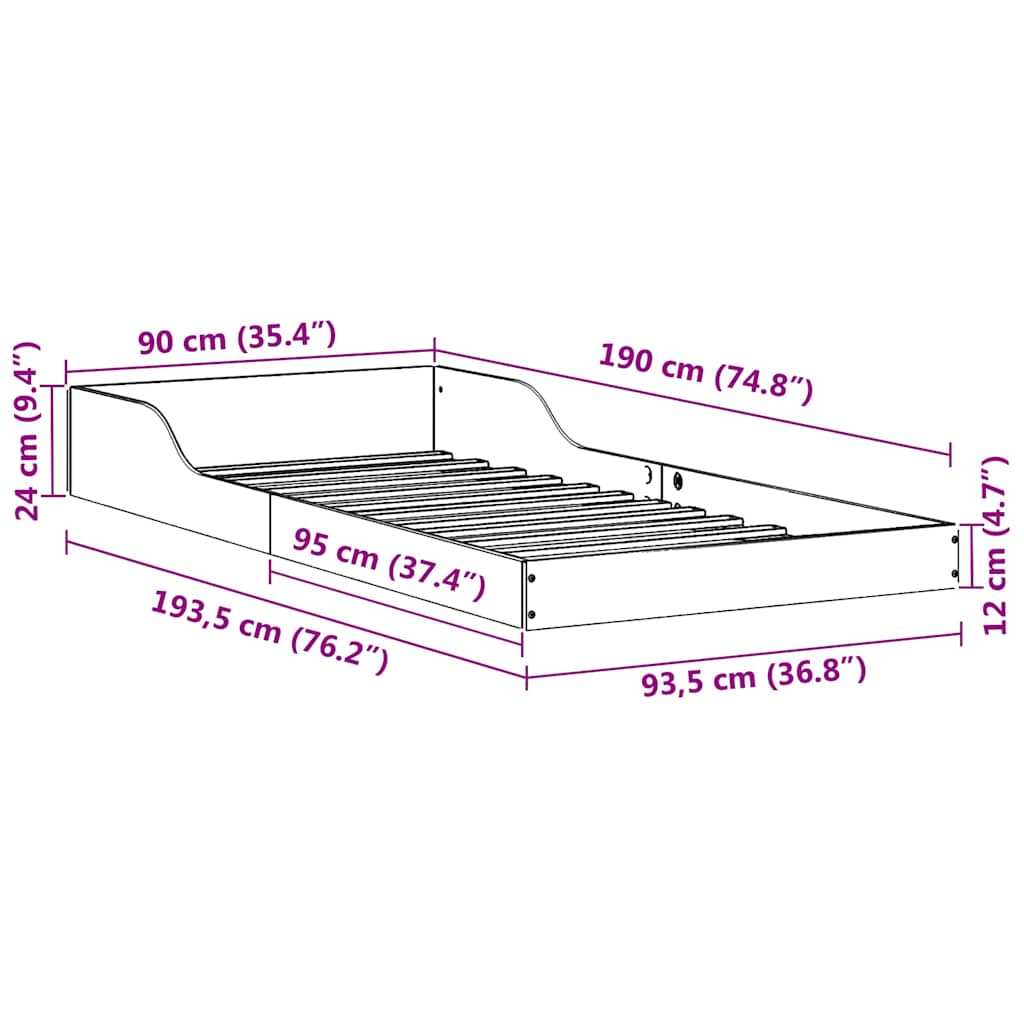 Sengestel Voks brun 90 x 190 cm Massiv fyrretræ