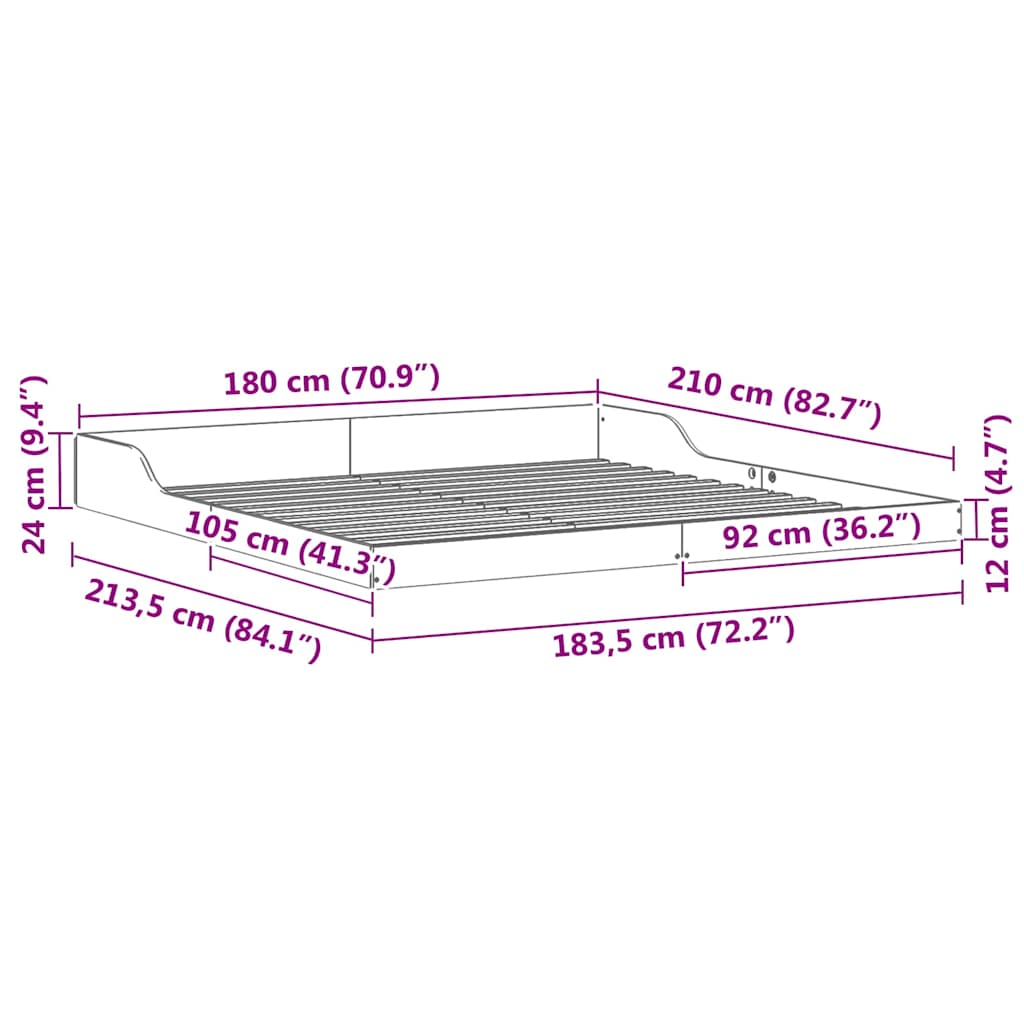 Sengestel Hvid 180 x 210 cm Massiv fyrretræ