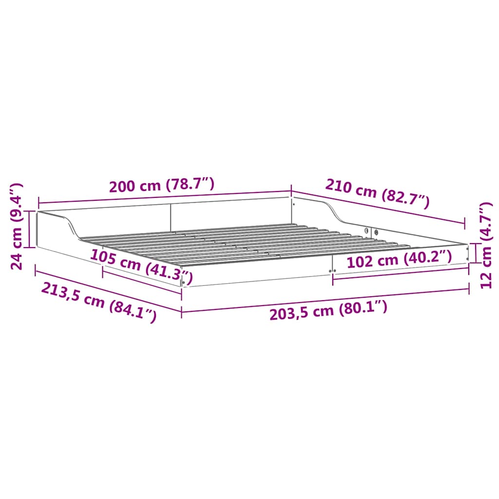 Sengestel Voks brun 200 x 210 cm Massiv fyrretræ