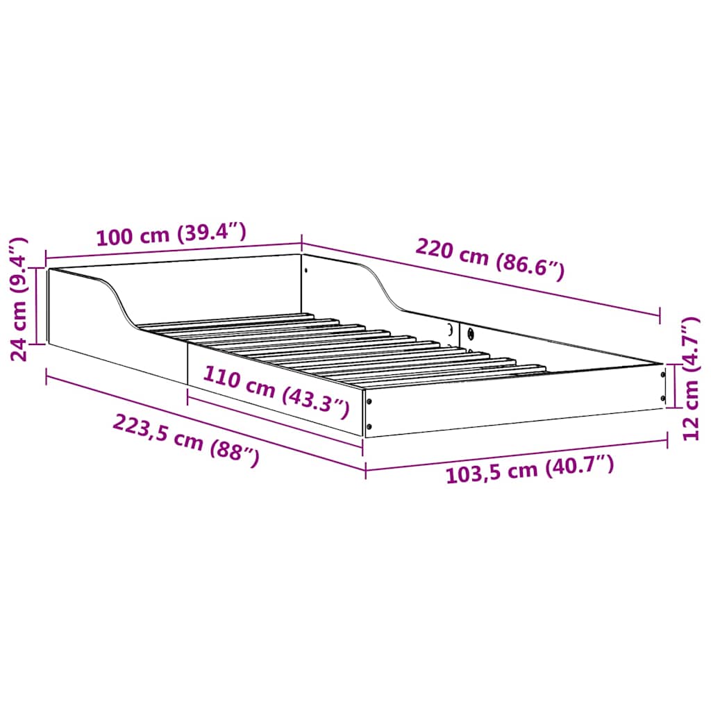 Sengestel Hvid 100 x 220 cm Massiv fyrretræ