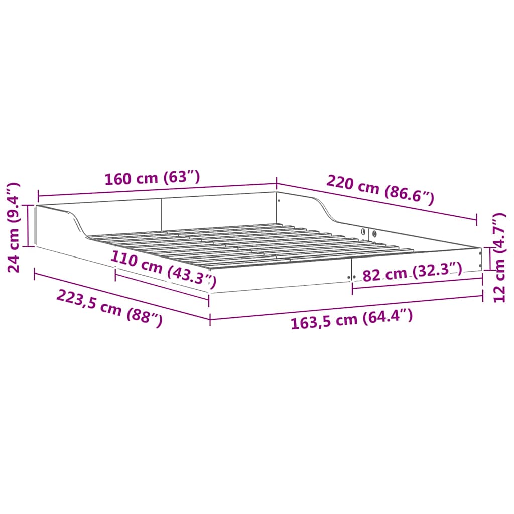 Sengestel Voks brun 160 x 220 cm Massiv fyrretræ