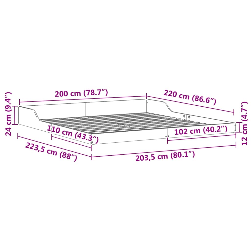 Sengestel Hvid 200 x 220 cm Massiv fyrretræ