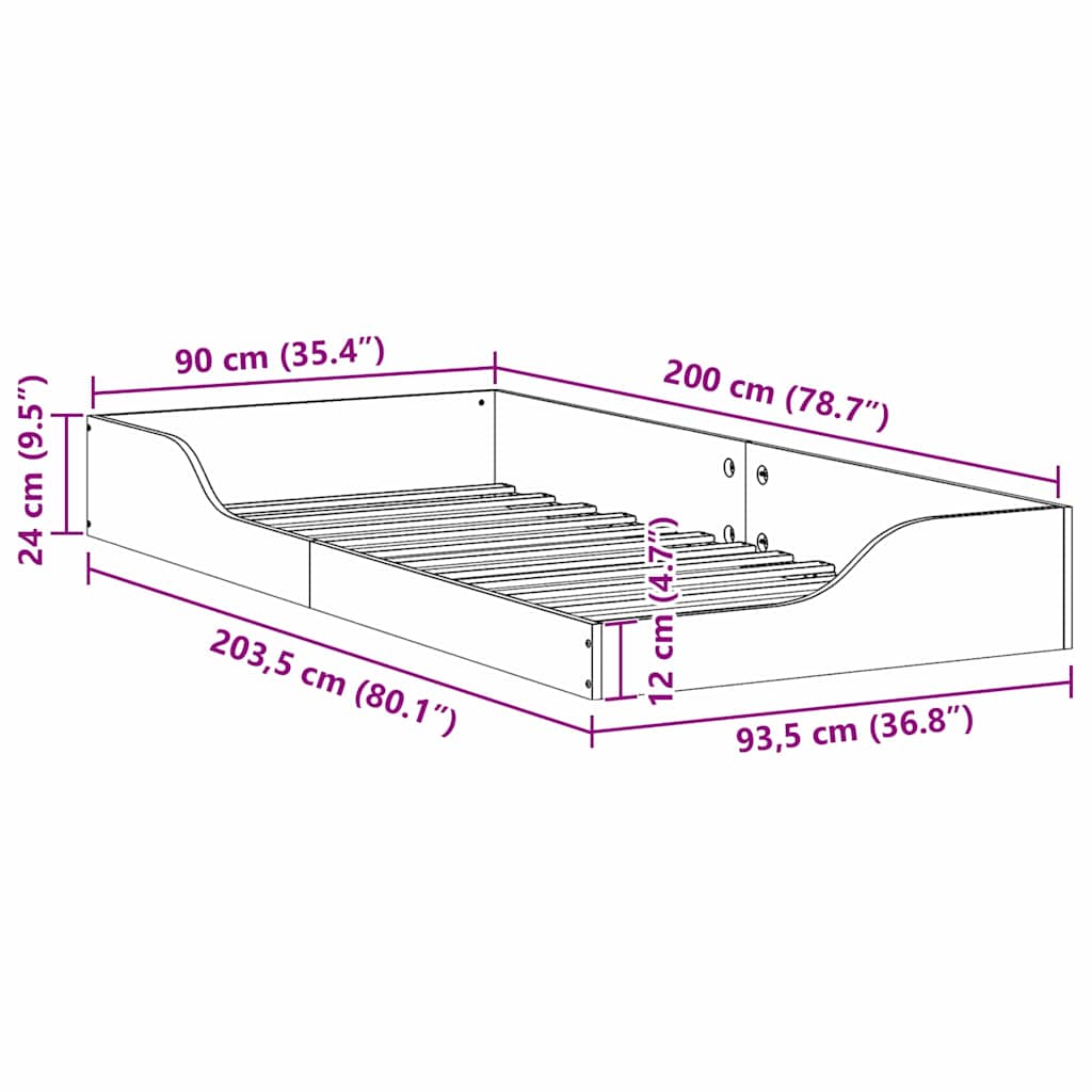 Sengestel Hvid 90 x 200 cm Massiv fyrretræ