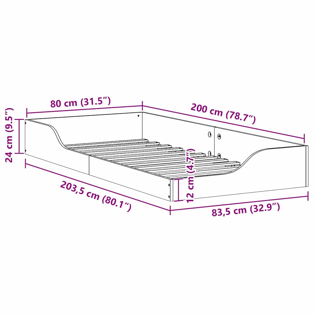 Sengestel Hvid 80 x 200 cm Massiv fyrretræ