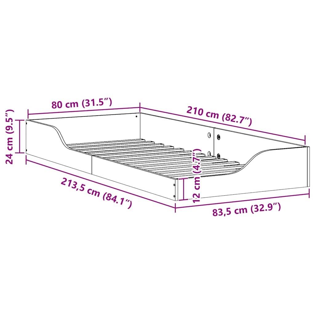 Sengestel Voks brun 80 x 210 cm Massiv fyrretræ