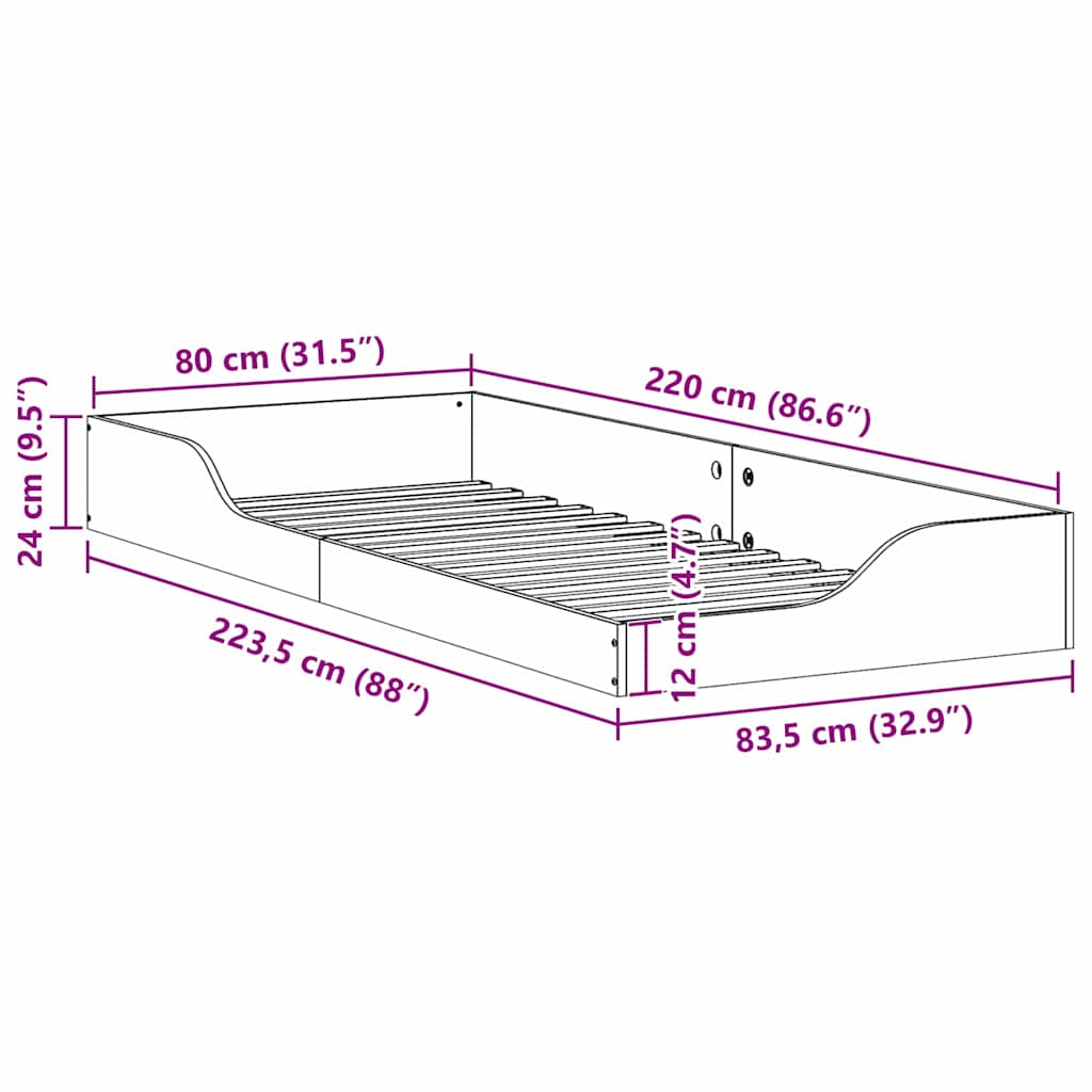Sengestel Hvid 80 x 220 cm Massiv fyrretræ