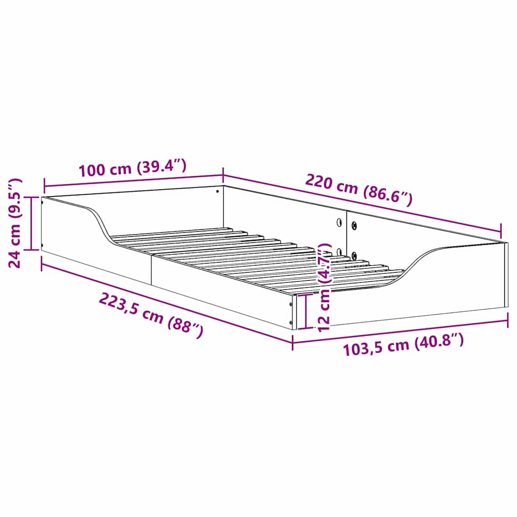 Sengestel Brun 100 x 220 cm Massiv fyrretræ