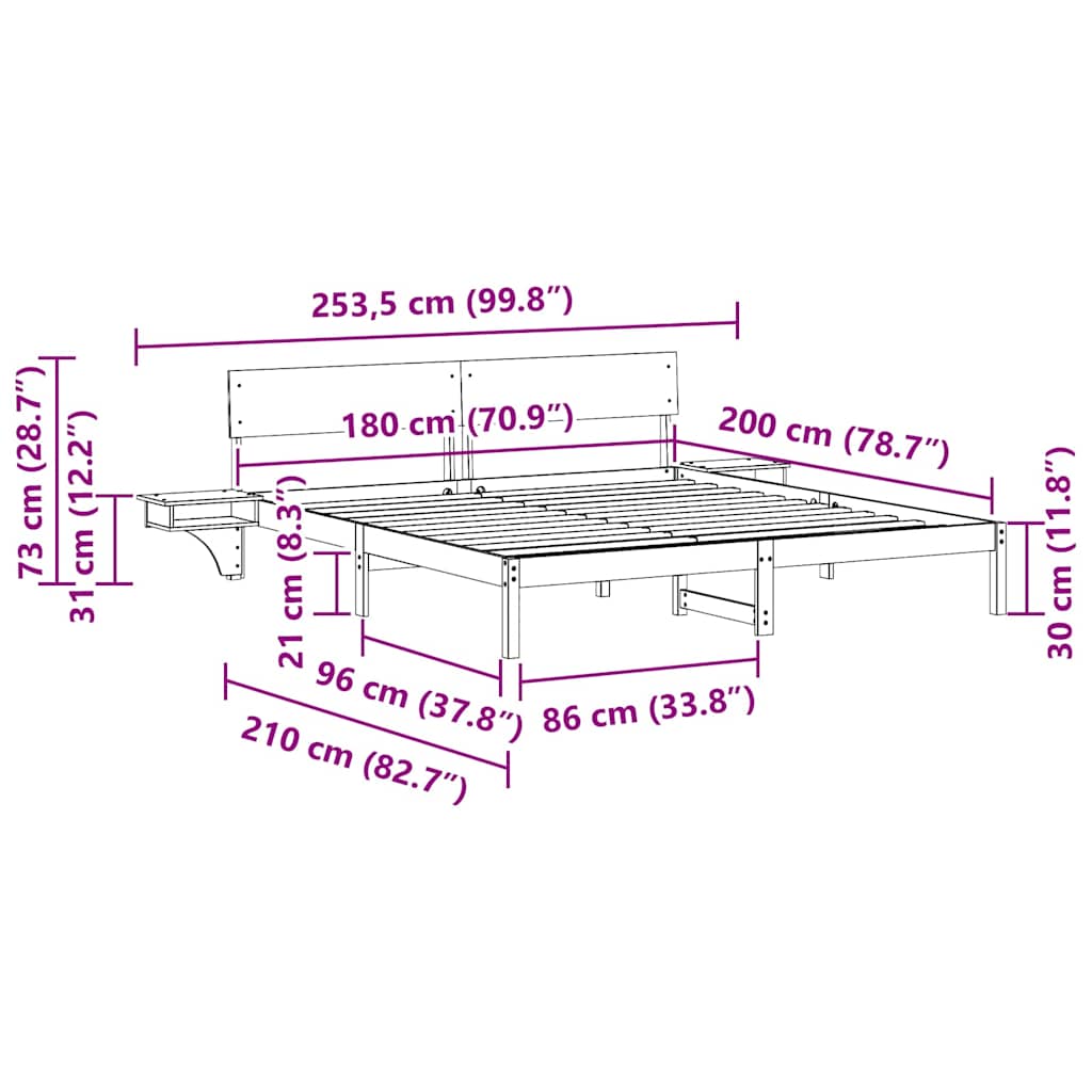Sengestel med hovedgærde Brun 180 x 200 cm Massiv fyrretræ