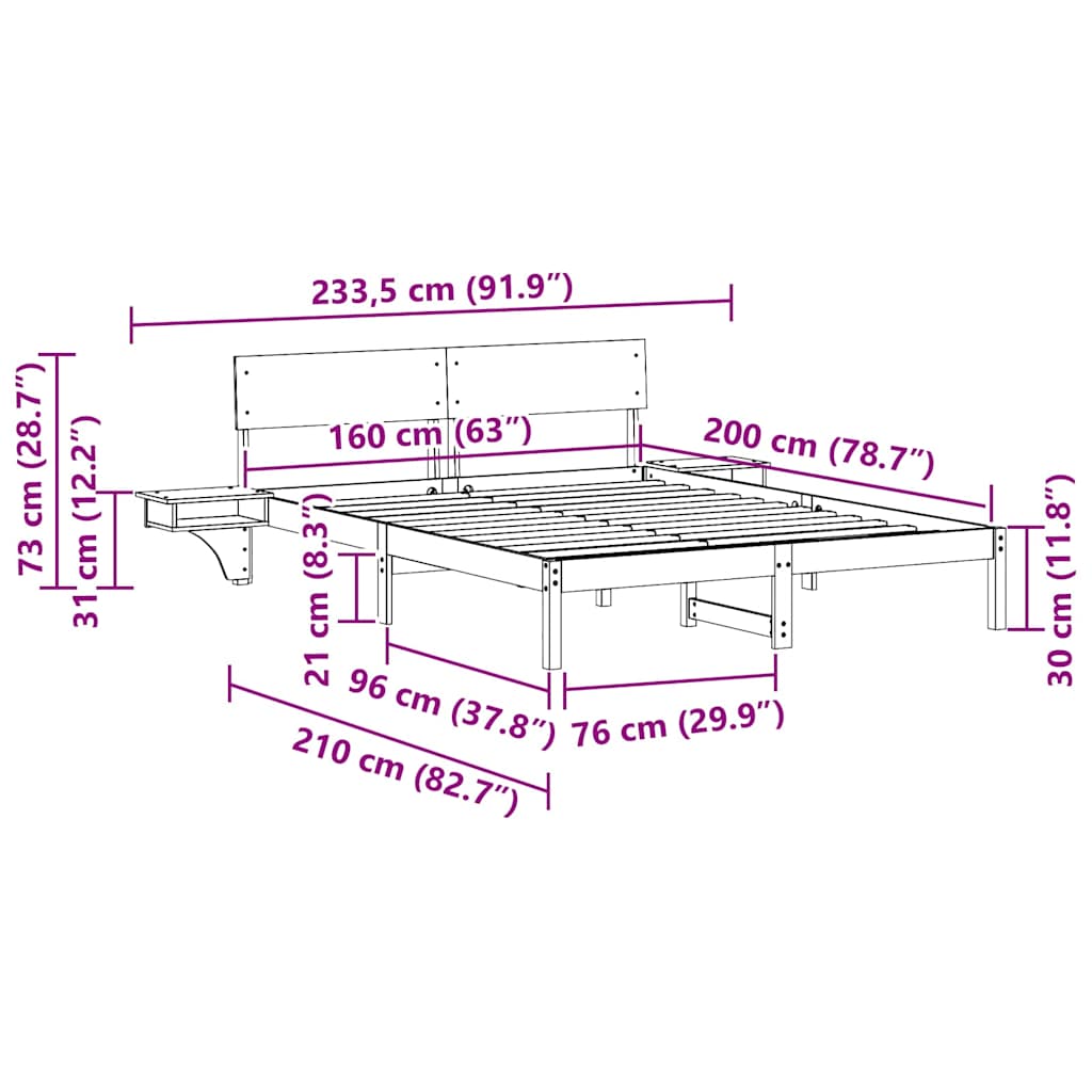 Sengestel med hovedgærde Voks brun 160 x 200 cm Massiv fyrretræ