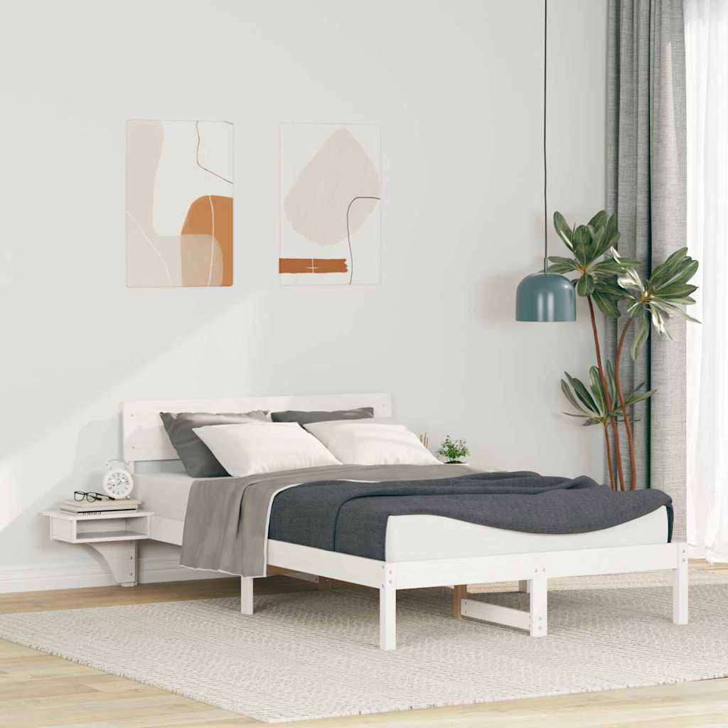 Sengestel med hovedgærde Hvid 140 x 200 cm Massiv fyrretræ
