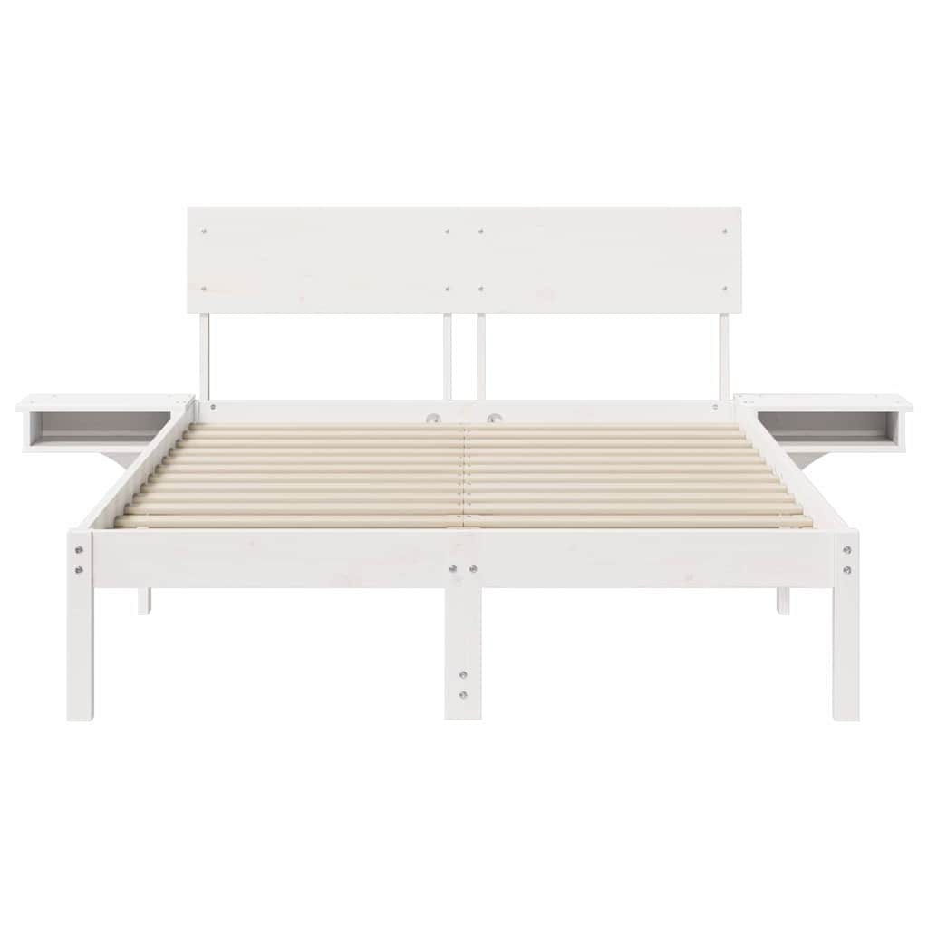 Sengestel med hovedgærde Hvid 140 x 200 cm Massiv fyrretræ