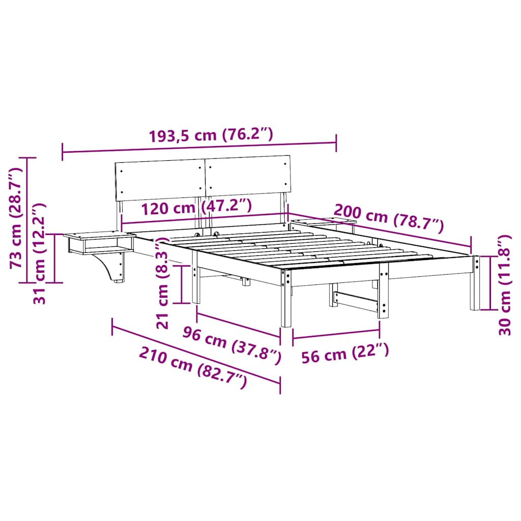 Sengestel med hovedgærde Hvid 120 x 200 cm Massiv fyrretræ