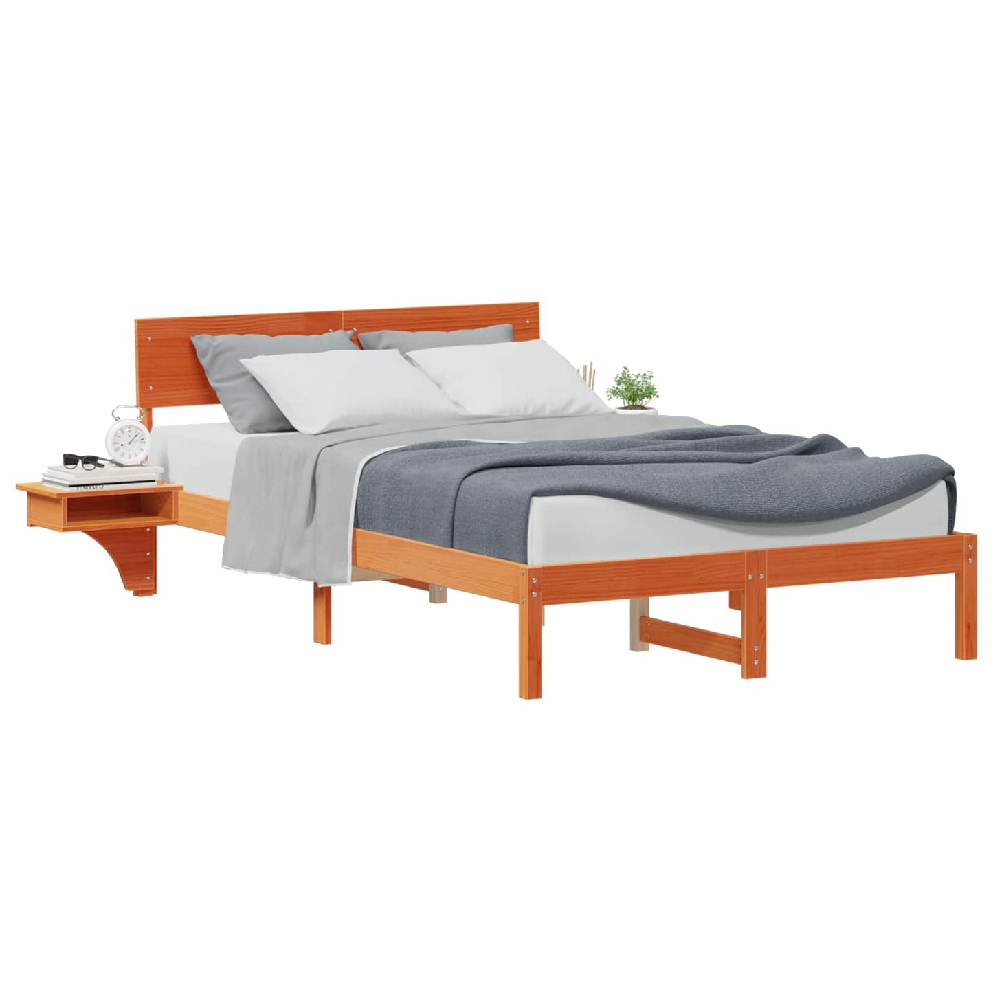 Sengestel med hovedgærde Voks brun 140 x 190 cm Massiv fyrretræ