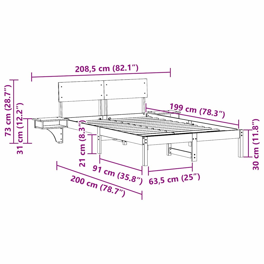 Sengestel med hovedgærde Hvid 135 x 190 cm Massiv fyrretræ
