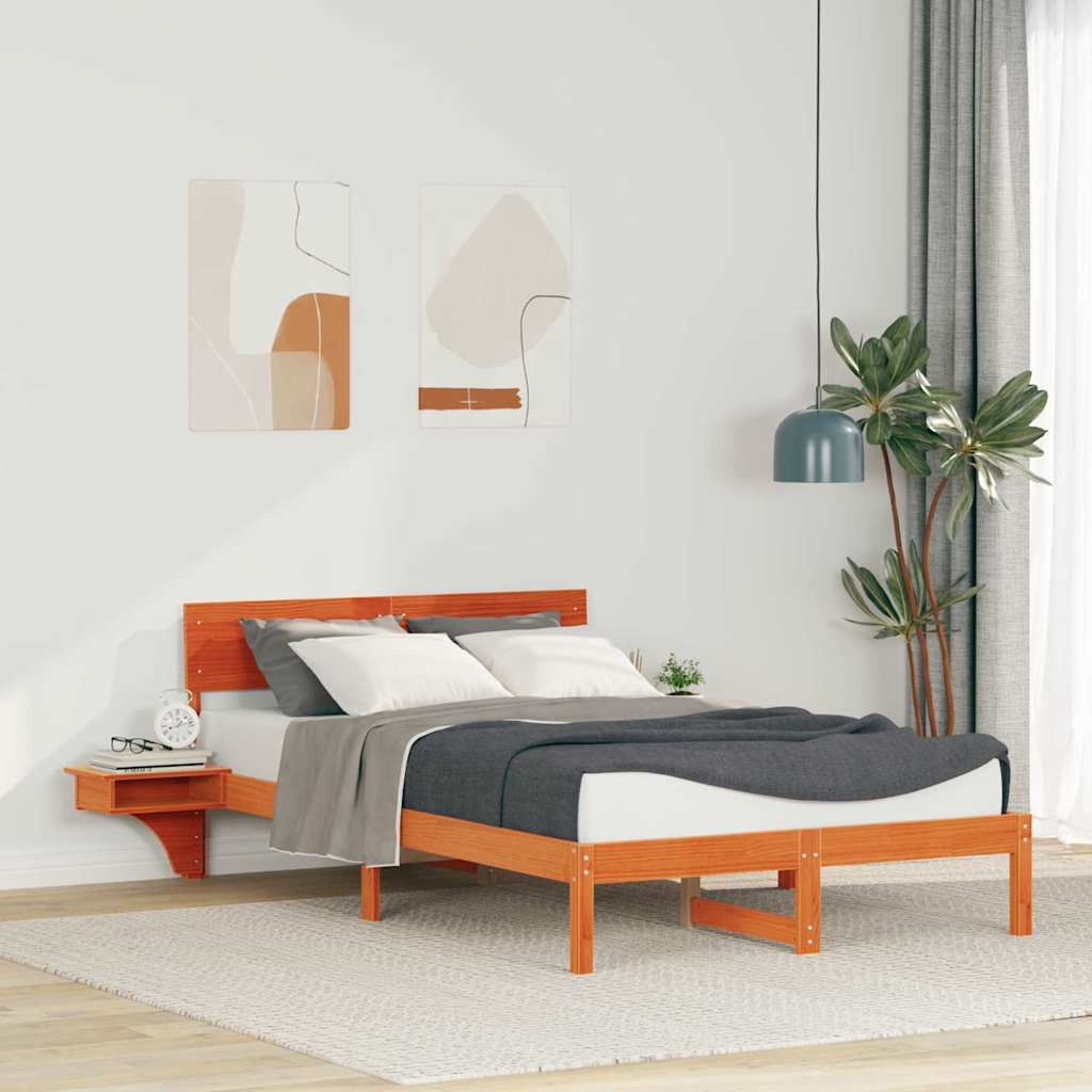 Sengestel med hovedgærde Voks brun 135 x 190 cm Massiv fyrretræ