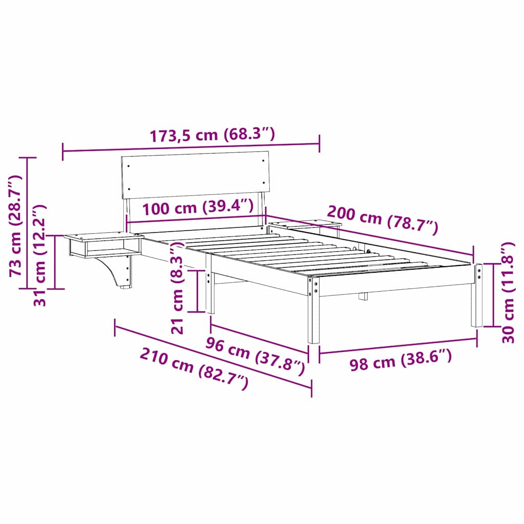 Sengestel med hovedgærde Brun 100 x 200 cm Massiv fyrretræ