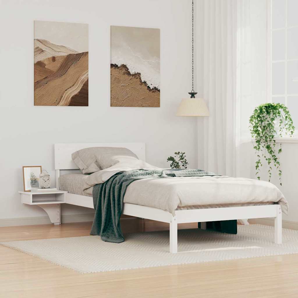 Sengestel med hovedgærde Hvid 100 x 200 cm Massiv fyrretræ