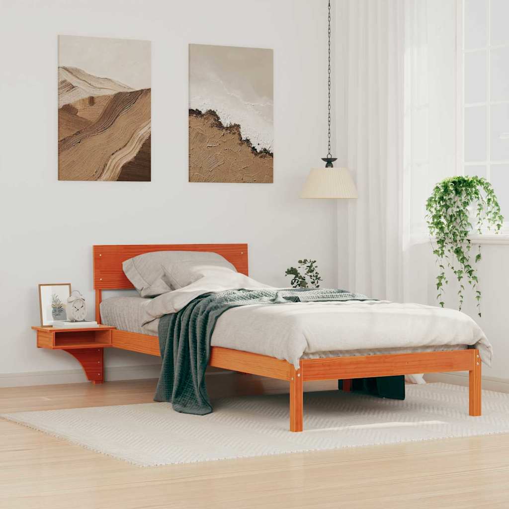 Sengestel med hovedgærde Voks brun 90 x 200 cm Massiv fyrretræ