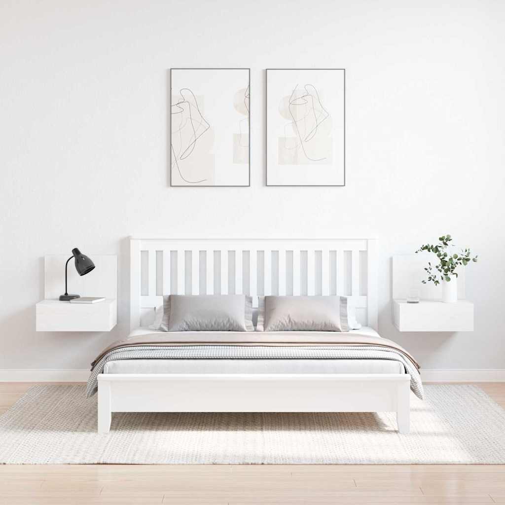 Sengebord 2 stk. Hvid 42 x 32,5 x 40 cm Massivt fyrretræ