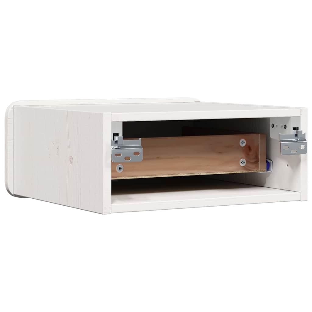 Sengebord med skuffe Hvid 39 x 34 x 16,5 cm Massivt fyrretræ