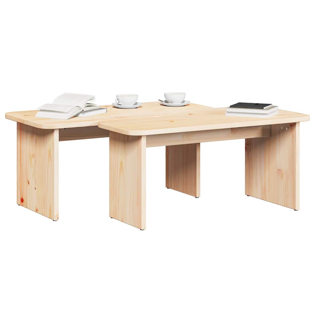 Sofabord 2 pcs Naturfarvet Massivt fyrretræ
