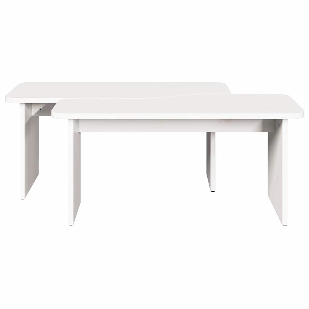 Sofabord 2 pcs Hvid Massivt fyrretræ