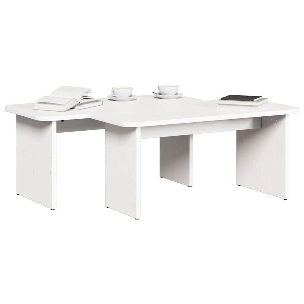 Sofabord 2 pcs Hvid Massivt fyrretræ